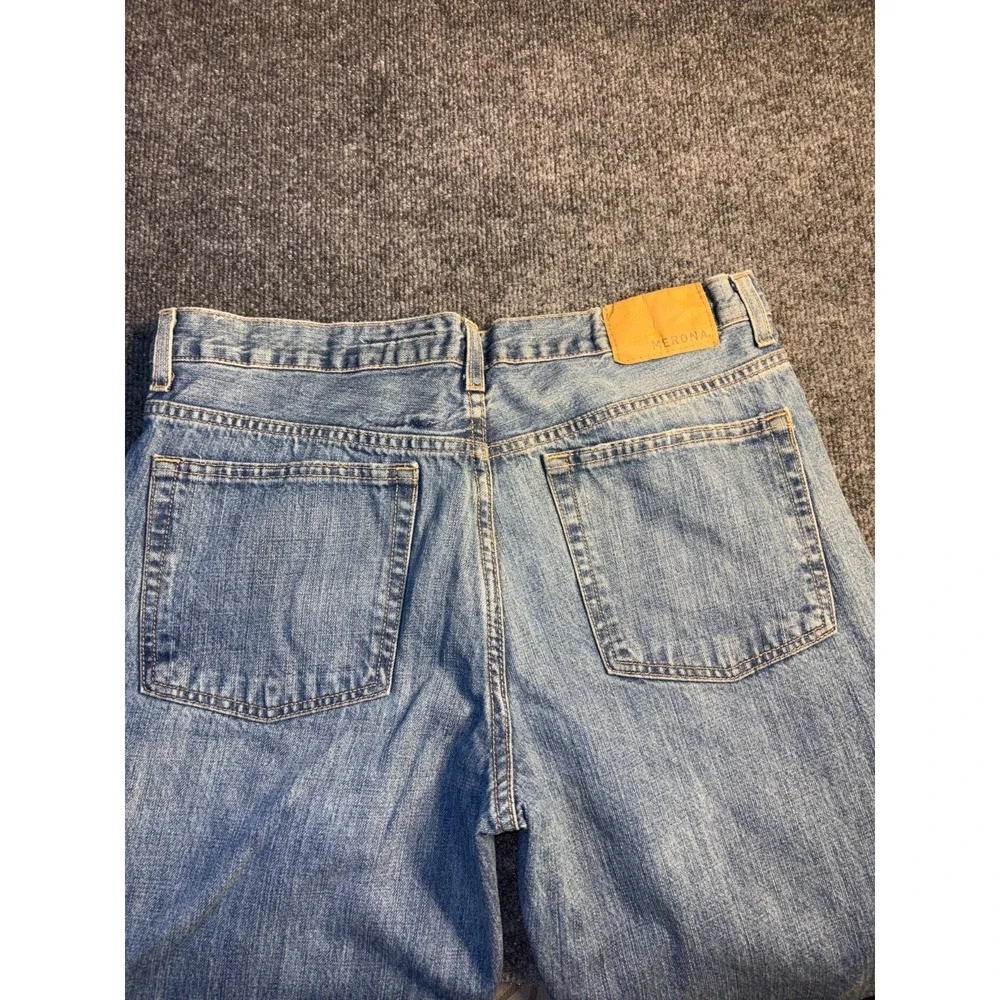 Merona Straight Fit Jeans Men 34x30 Blue Denim Classic Fit Light Wash Boho Faded